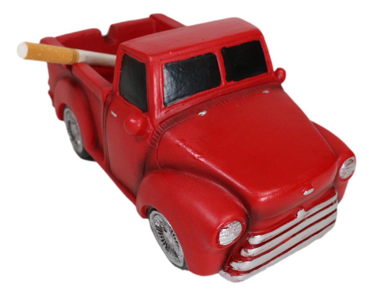 Classic Vintage Red Pickup Truck Hauling Smokes Cigarette Ashtray Figurine