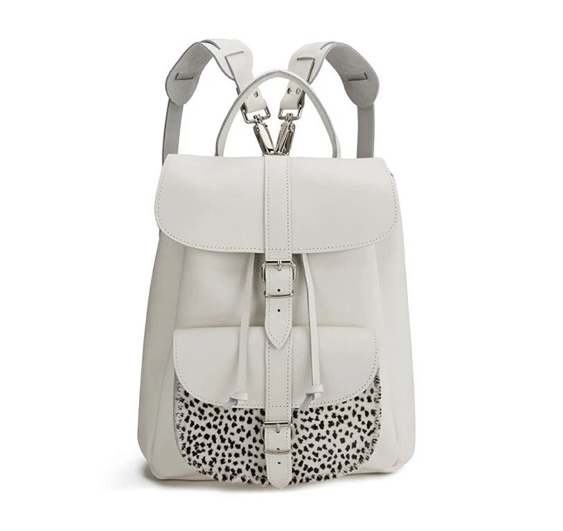 Grafea Womens Leather Satchel Backpack Medium White Tan Made‎ in England Preppy ANGEL – White Leather Backpack – GRAFEA main image 3