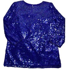 Vintage Women's Top Blouse Sequin All Over M Royal Blue 100 Silk Glamour READ