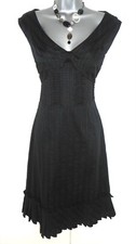 Coast Size 8 Black Pleated Stitch Ruffle Hem Evening Little Black Dress