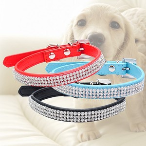 Détails Sur 3 Rangées Bling Strass Petit Chien De Compagnie Simili Cuir Boucle Chat Mignon