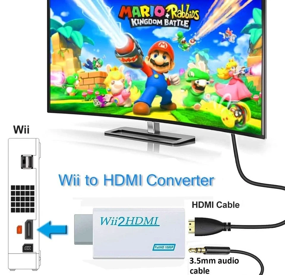 Portable Wii to HDMI Wii2 HDMI Full HD Converter Audio Output Adapter TV - Image 3 of 4