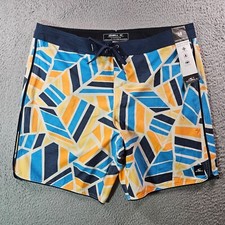 NWT O'Neill Board Shorts Swim Trunks Men 38 No Liner Geometric Blue Orange