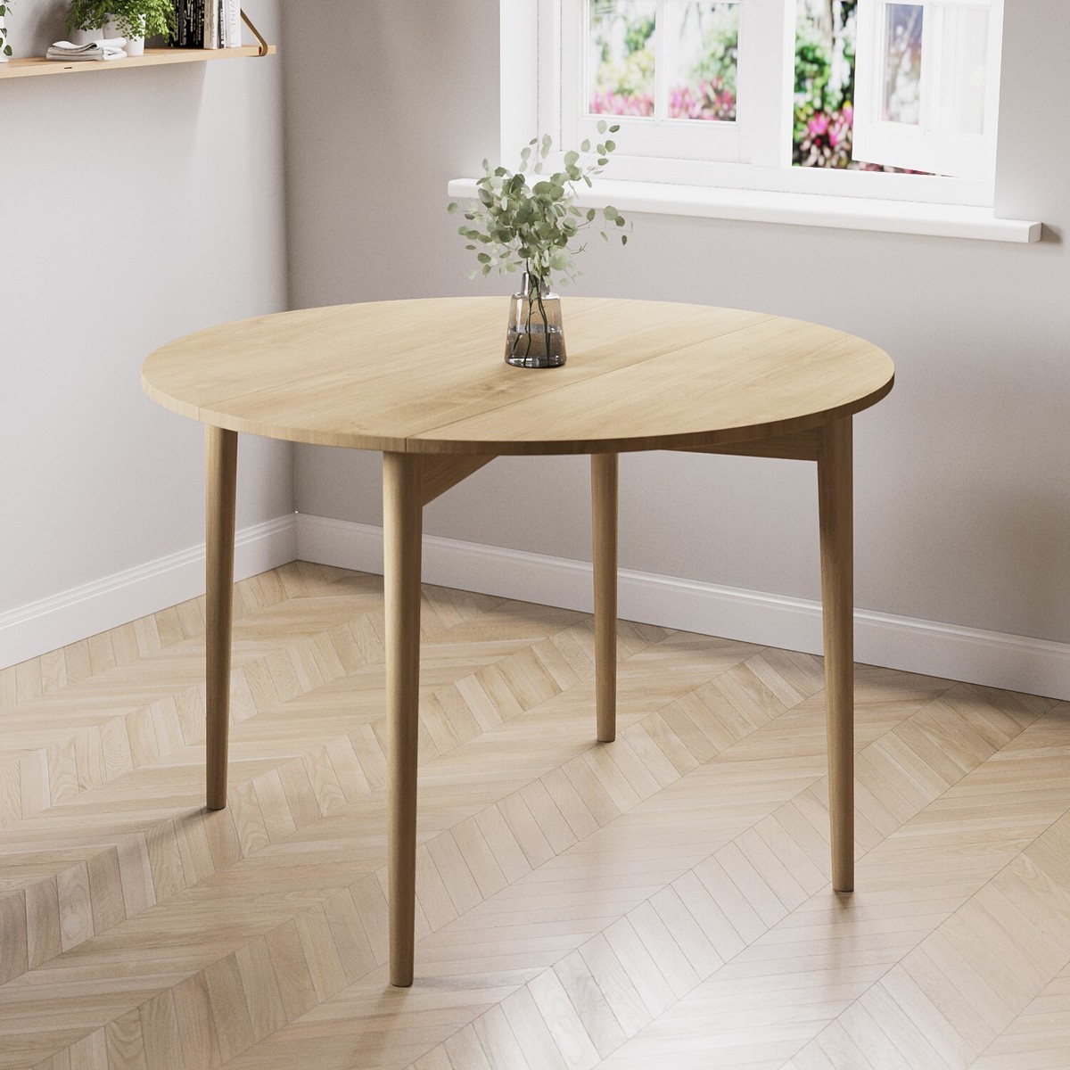 GRADE A2 Round Oak Folding Drop Leaf Dining Table Seats 2-4