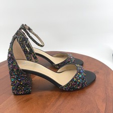 Betsey Johnson SB-KAMI Sandals Black Multicolor Rhinestone Block Heel Women 6.5M