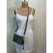 Vegan Leather Grey Shimmer Crossbody Clutch Wristlet Purse Compartments NWT