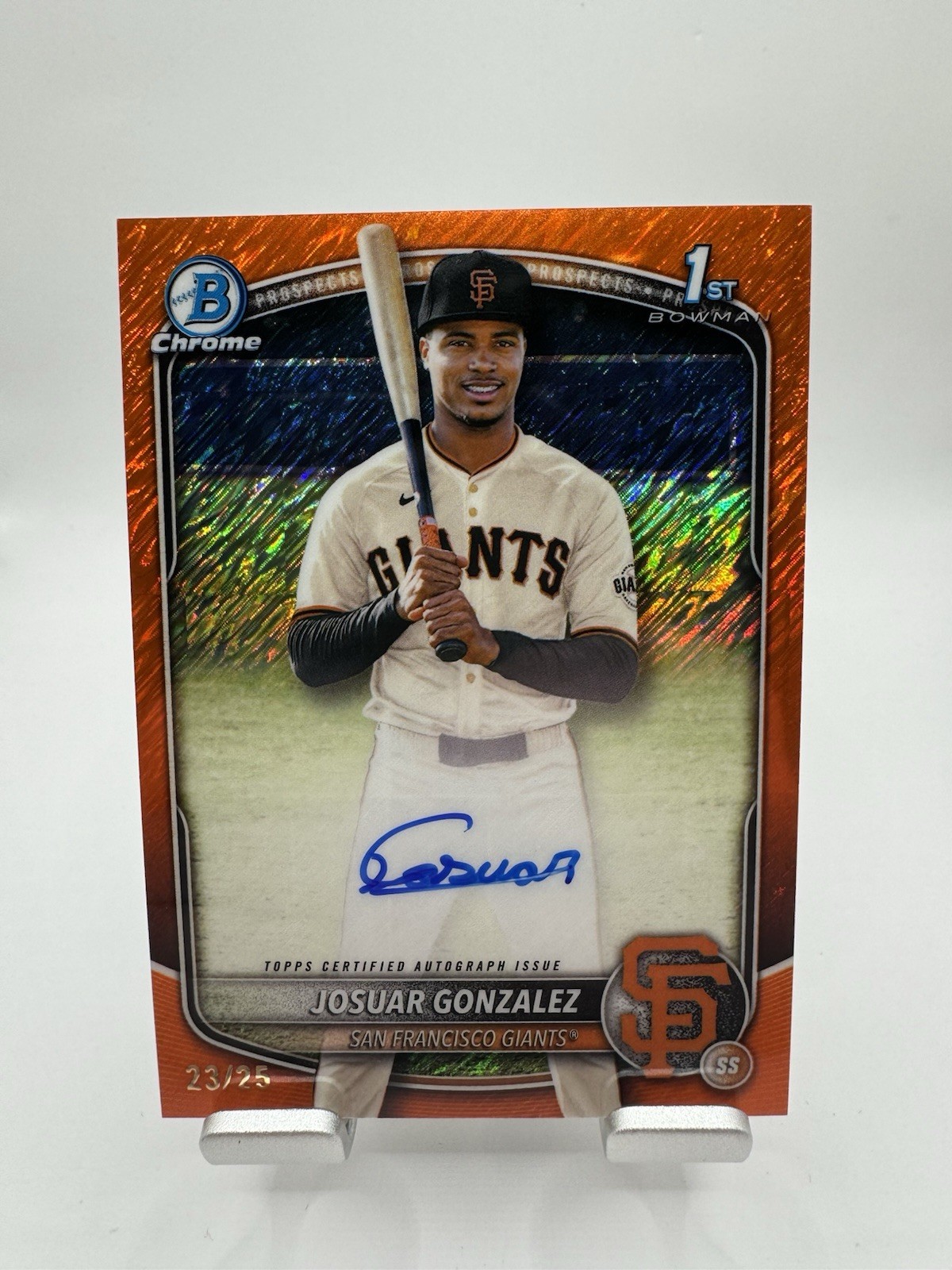 2025 Bowman Chrome Josuar Gonzalez 1st Orange Shimmer Auto /25 #CPA-JD