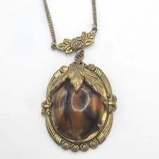 Vintage Victorian Revival Necklace Brown Roses Gold Tone READ 20"