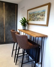 Rustic Chunky Wooden Tall Breakfast Bar Table with Metal Heavy Duty Hairpin Legs