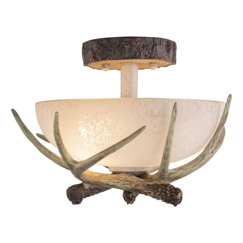 Vaxcel - Lodge 2-Light Semi-Flush Mount in Rustic and Antler Style 9 Inches Tall - Picture 1 of 4