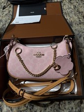 Coach Pink Pebbled Crescent Shoulder Bag Zip,...