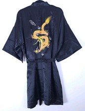 ORIENTAL SILK COLLECTION Robe One Size Black Silk Embroidered GOLD DRAGON Tie