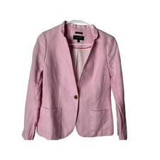 Talbots Women's Aberdeen Pink White Striped Linen Cotton Blazer Size 2