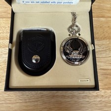 Vintage Majesti Quartz Black Silver Eagle Pocket Watch With Chain Pouch