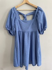 Free People Violet Puff Sleeve Tie Back Mini Dress Blue Dec Sky Size M