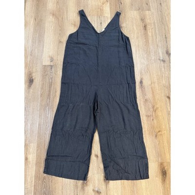 Universal Thread Jumpsuit Womens M Black Linen Blend Wide Leg V-Neck Lagenlook
