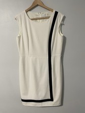 Calvin Klein Ivory Black Stripe Sleeveless Round Neck Sheath Dress Knee 14