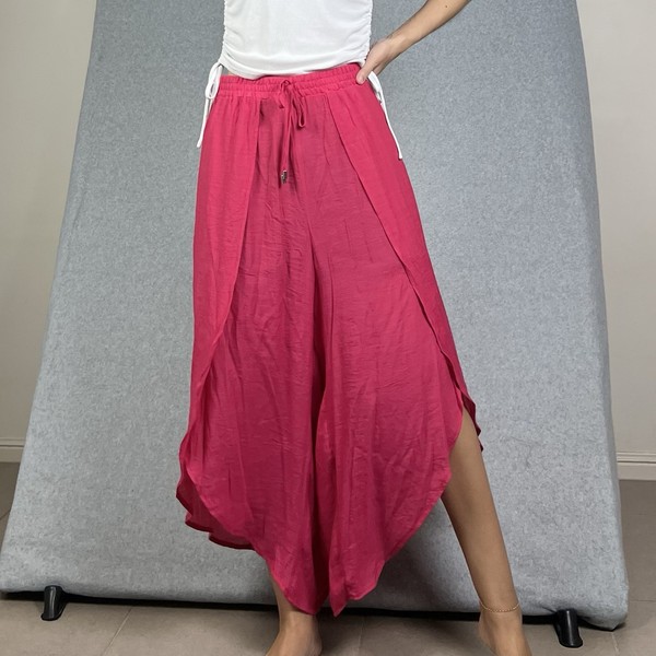 Beme Wrap Pants Womens 22 Pink Tie Waist Wide Leg Slit Flowy Breezy Boho Resort