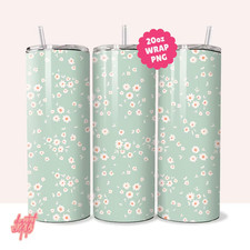 20oz Skinny Tumbler Sublimation Design Sage Green Daisy Floral Cute Spring