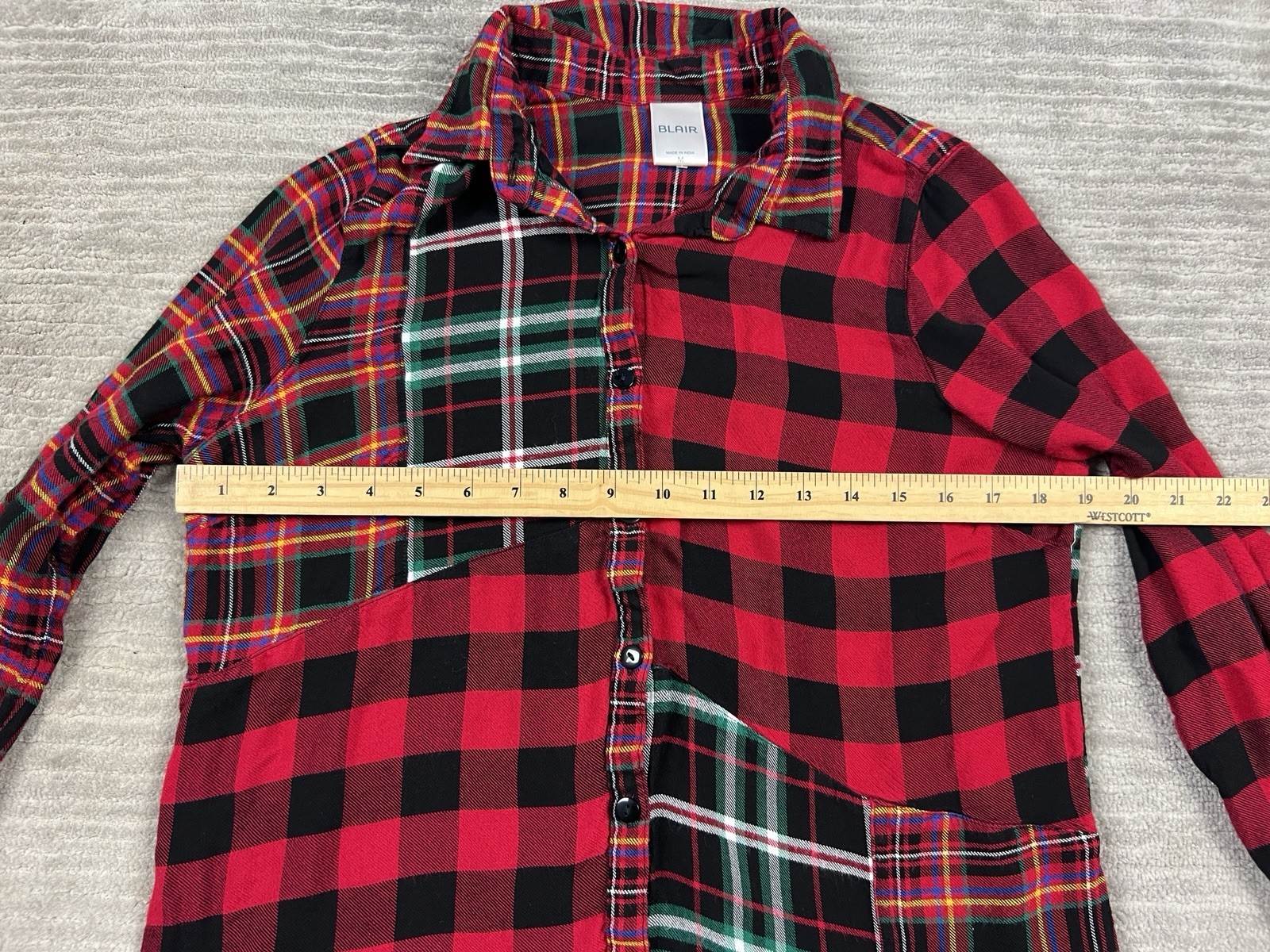 Blair Patchwork Flannel Top Multicolor Plaid Butt… - image 4