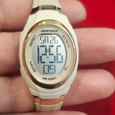 Armitron Sport Women's Digital Quartz Watch White/Gold Bezel 100m WR