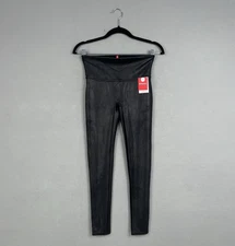 Spanx Faux Leather Leggings Womens Medium Petite Black High Rise Shaping Control