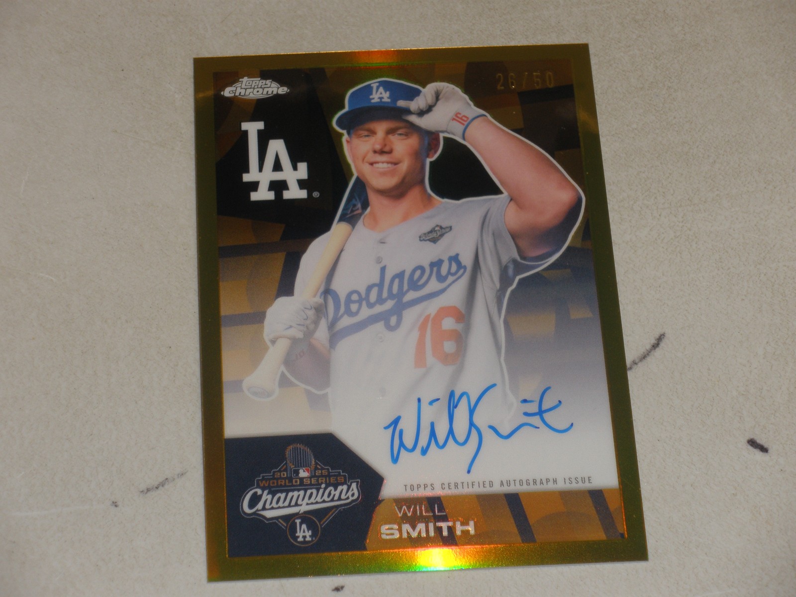 2026 Topps Chrome 2025 World Champion Gold Refractor Auto #WS Will Smith 26/50