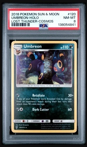 New Listing2018 POKEMON SUN & MOON LOST THUNDER COSMOS #120 UMBREON-HOLO PSA 8