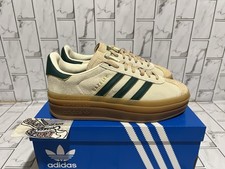 New Adidas Gazelle Bold Platform Shoes Green Tan Brown Suede Leather Womens 6