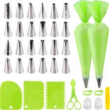 35Pcs Piping Bags  Tips Set W/ 24 Piping Tips,2 Reusable Pastry Bags