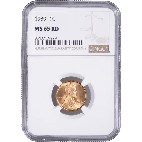 1939 1c Lincoln Wheat Cent ~ NGC MS 65 RD