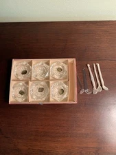 6 Bohemia Crystal Salts W/ Spoons Orig Box Czechoslovakia w/ Stickers