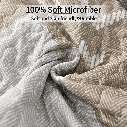 Brown Boho Quilt Set King,3 Pieces Aztec Texture King 90“×103” Khaki Brown - Picture 5 of 6