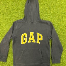 GAP Kid Pullover Hoodie Navy Blue Yellow Arch Logo Sweatshirt Boys Girls L 10-12