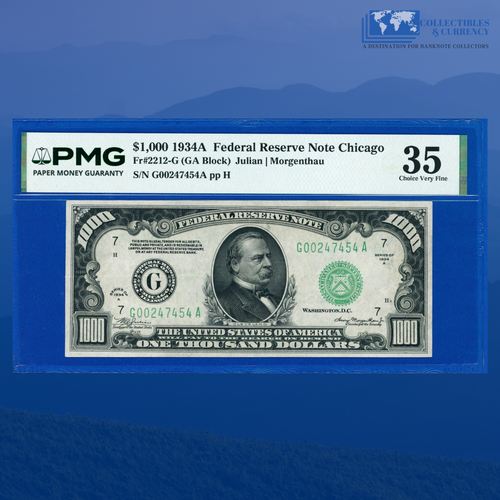 Frn Fr.2212-G 1934A $1000 One Thousand Dollars FRN CHICAGO, PMG Ch VF 35 ...