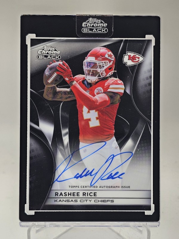 RASHEE RICE 2025 TOPPS CHROME BLACK AUTO FOOTBALL #AU-RR CHIEFS Q7485