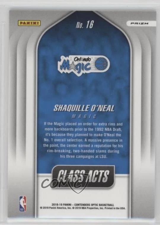 2018 Contenders Optic Class Acts Prizms Red Cracked Ice Shaquille O'Neal #16 HOF - Image 2 of 2