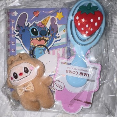 Disney Stitch Spiral Notebook A6-8807 with Plush Keychain & Strawberry Hair Comb