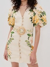 Farm Rio Women's Beige Puff Sleeves Mini Dress Size M