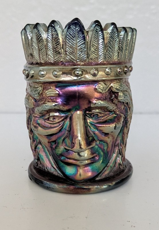 Vintage St. Clair Cobalt Carnival Glass Indian Head Toothpick Holder