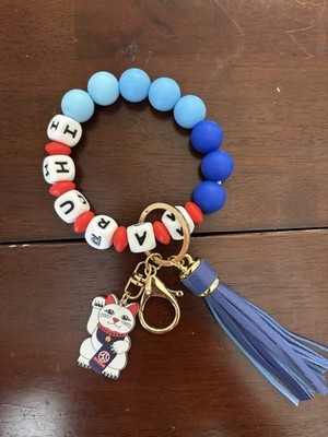 Wristlet Silicone BeadedKeychain Bracelet Multi Color Letters Blue White Red