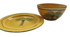 Home Coconut Tree Print 8.5" Plate And 6.5" Bowl Yellow Base Color 