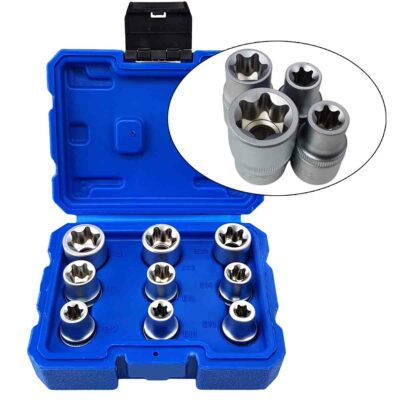 SATRA 9 tlg 1/2'' Steckschlüssel Satz E-Torx E10 - E24 Aussen Torx Nüsse KFZ