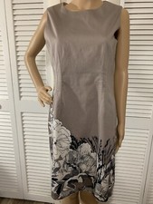 T Tahari Women's Size 8 Floral Border khaki Beige Sheath Sleeveless Dress  