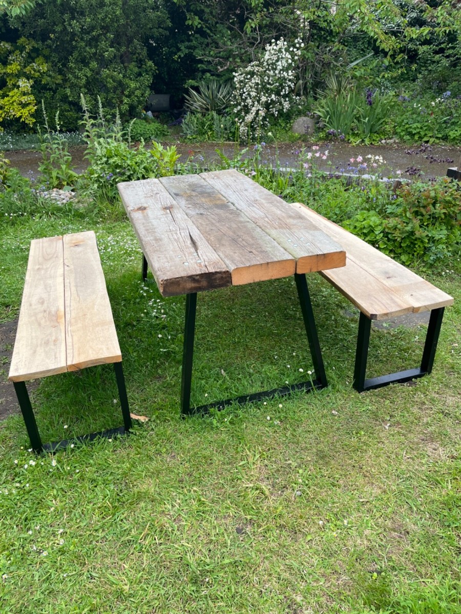Thick sleeper table suitable outdoor with benches, free delivery