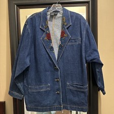  CAROLE LITTLE SPORT VINTAGE BEADED/EMBELLISHED DENIM JEAN JACKET  SZ 6 833