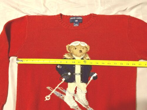 *MINT* Vintage Ralph Lauren Polo Sport Red Ski Bear Hand Knit Sweater Small  rare