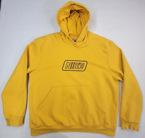 Vtg Nike Rare Hood Swoosh Hoodie Men L Yellow Black Pullover Embroidered - Picture 2 of 10
