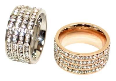 Damenringe Edelstahl Rosegold Silber Ring Verlobungsring Modern 4 Zirkona Beauty - Bild 1 von 3