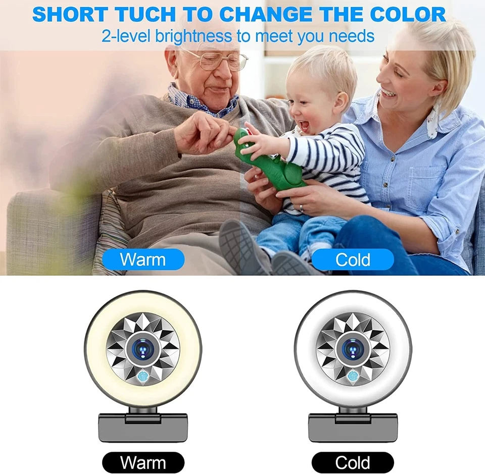 Cámara web 1080P con micrófono trípode cámara web anillo luz enfoque automático nuevo Foto 2 de 4